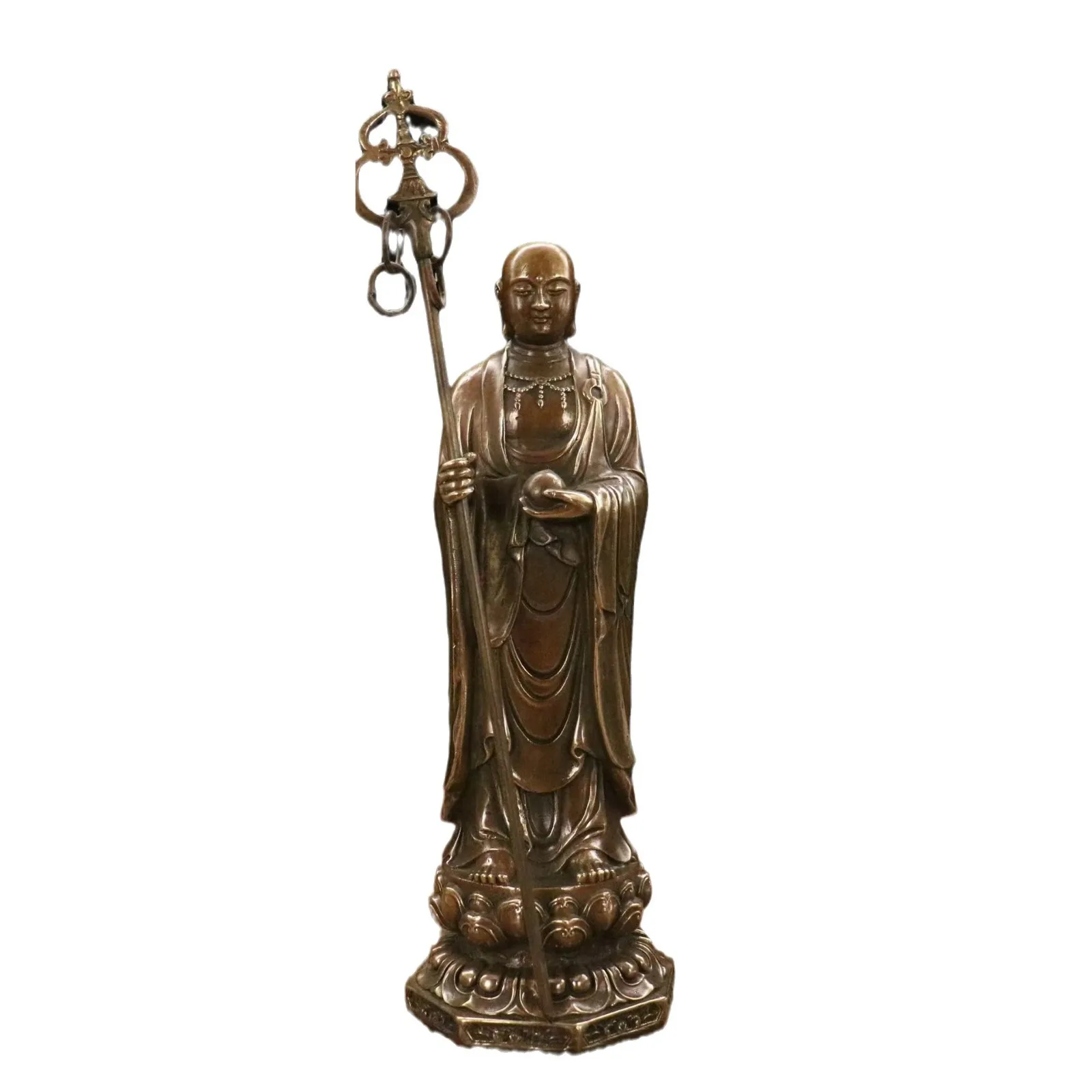 

All-copper Jizang King Bodhisattva Buddha Light Buddha Statue Jiuhua Mountain Great Vow Bodhisattva Standing Jizang King Buddha