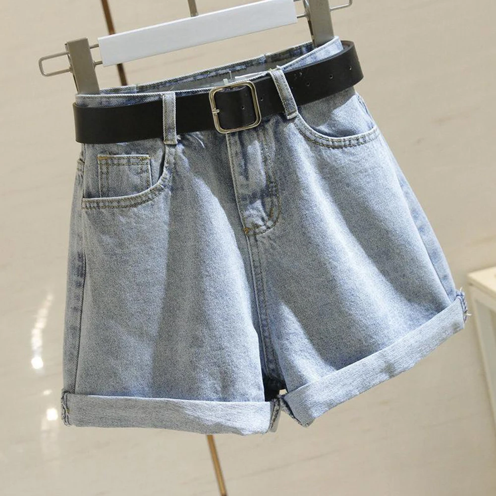 High Waist Curled A-Line Shorts for Women, Summer Loose Wide Leg Solid Color, Gray Light Blue Black White, S-XL Sizes