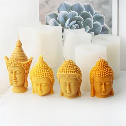 Tathagata Buddha Head Candle Sculpture Art Wax Tool Mould Silicone Buddhist Face Figurine Ornaments Gifts Zen Buddhism Decor