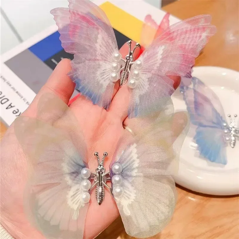 Moving Butterfly Double Layer Tulle Butterfly Hair Clip Kids Colorful Hairpin Sweet Cute Barrette Accessories for Girls Children