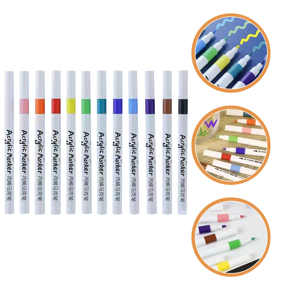 

12 Pcs Acrylic Markers Coloured Pens Paint Convenient Painting Graffiti Water-based Color