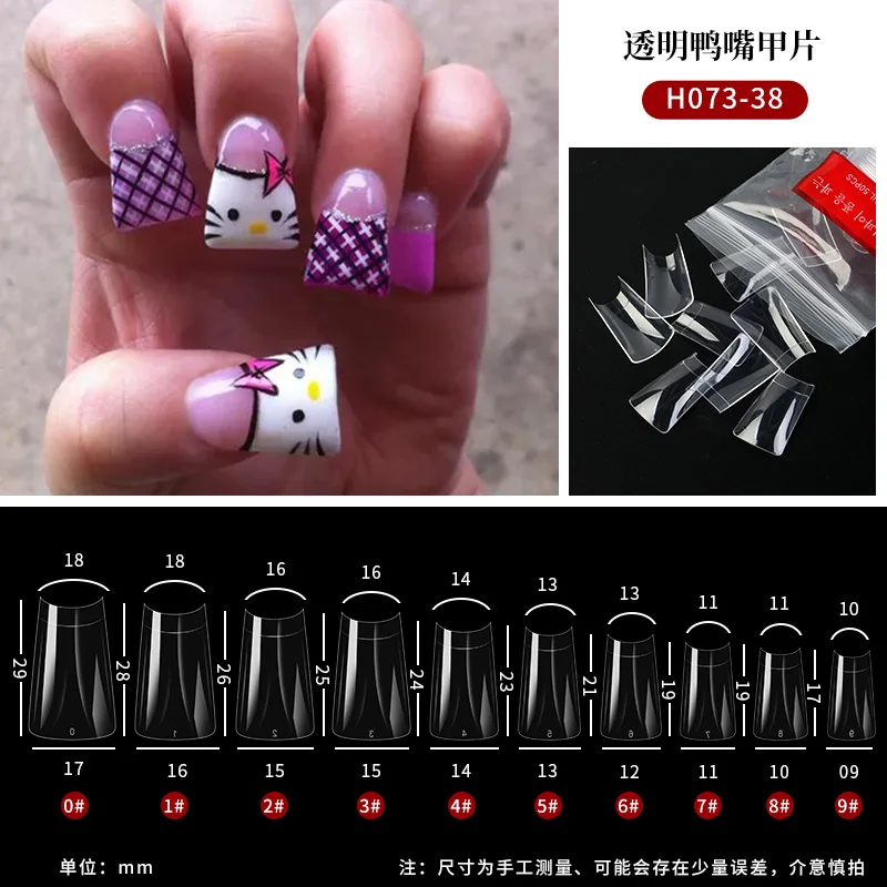 500PCS Half Cover Duck Nail Tips Clear Duck Feet Fan Flare Tips clear/nature French Press On Nails unghie finte strumenti per Manicure fai da te