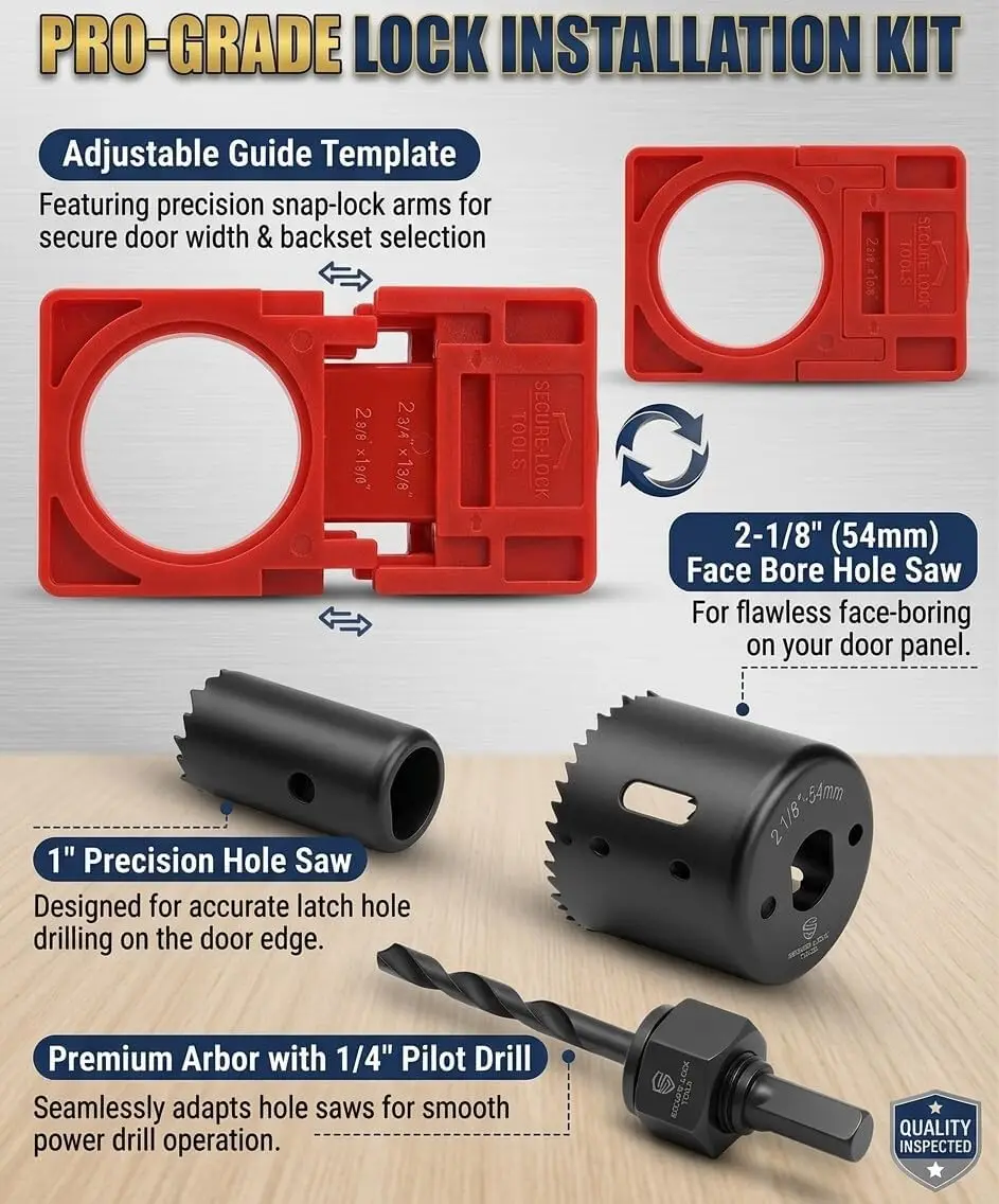 Tacleekii Door Hinge Jig Kit for Router, Door Lock Template Tool Set Adjustable Mortise Jig, Drill Guide, Aluminum Alloy Steel for Wood Door Installation, Hinge Routing, Lock Mortising