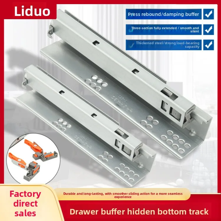 Three-Section Concealed Soft Close Drawer Slides Bottom Mount Full Extension Silent Damping Rails In Steel Push Open Options Mm