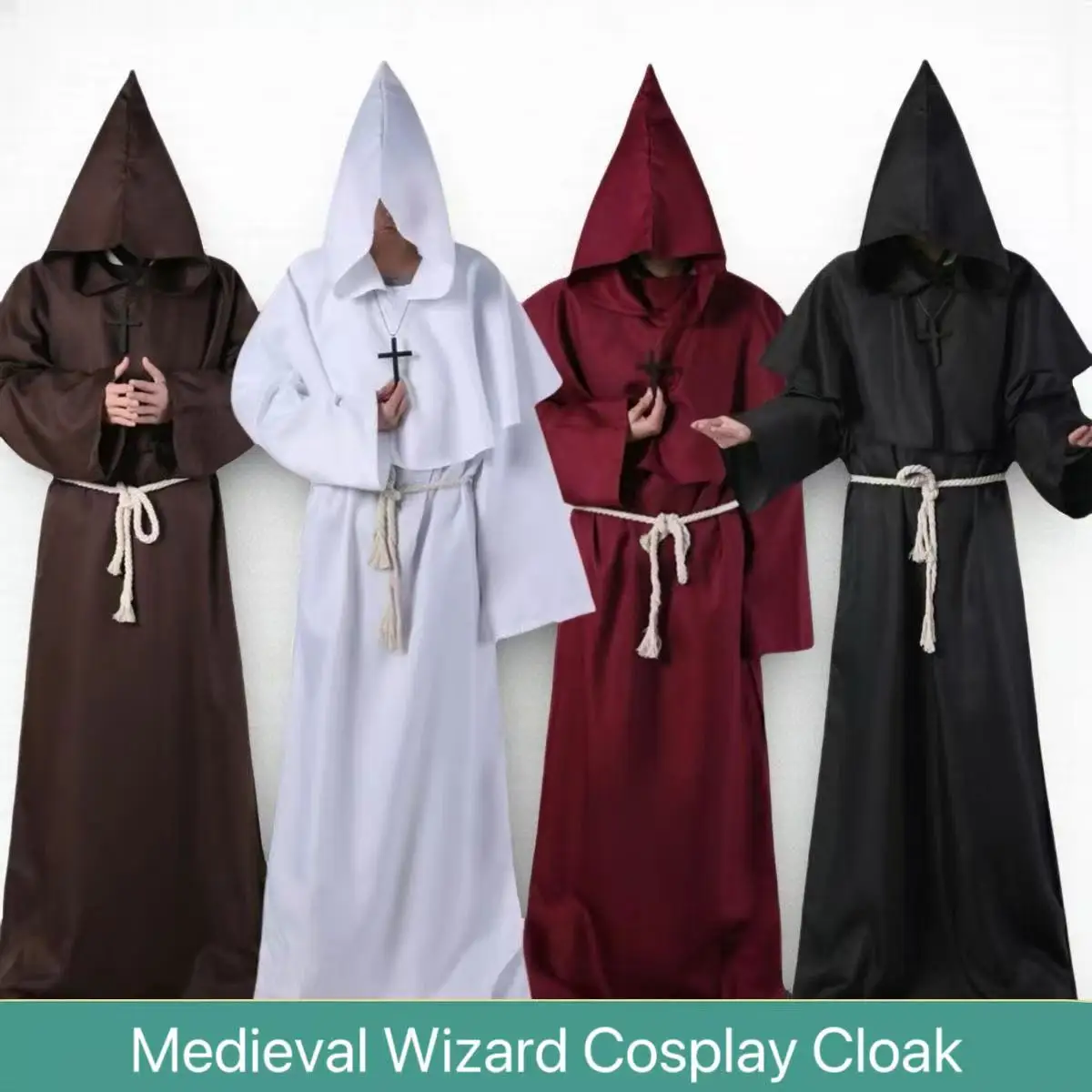 

Halloween Medieval Monk Cosplay Costume European Middle-ages Priest Hooded Long Robe Carnival Event Comics Wizard Cape Outfits
