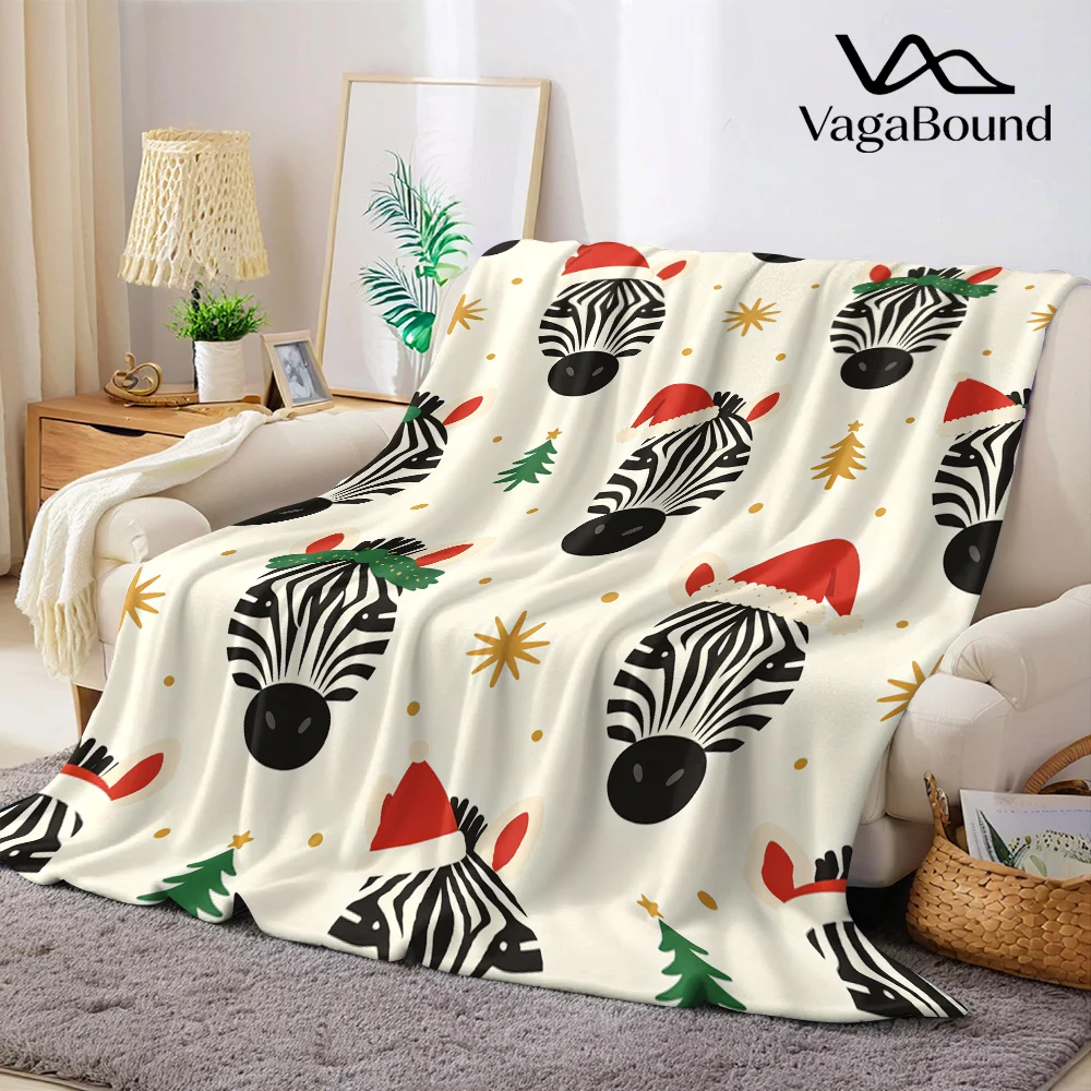 Cute Zebra Christmas Flannel Blanket Warm Soft Halloween Christmas All-Season Couch Decorative Cozy Warm Gift