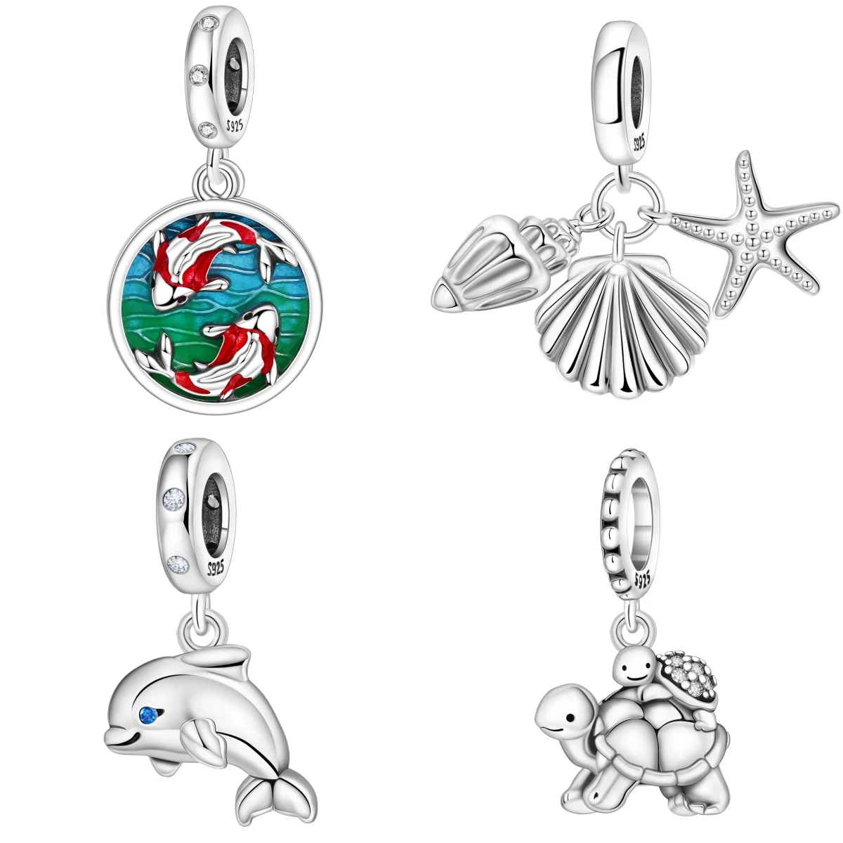 

PANPOKI 925 Sterling Silver Lotus Pond Koi Lucky Original Pendants Bracelet Charms Jewelry Party Beads DIY Trendy Gifts