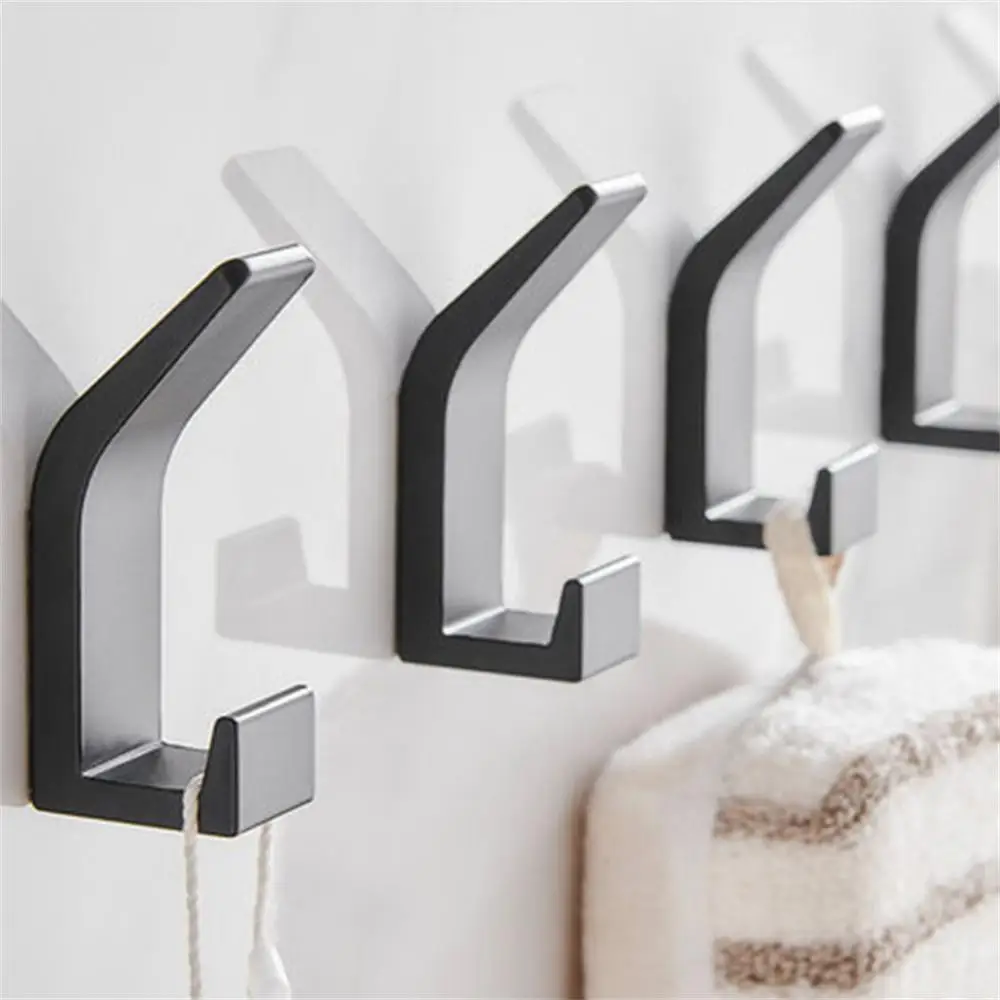 Towel Racks Free Punching Space Aluminum White Black Bathroom Accessories Towel Holder Wall Mounted No Drilling Towel Hook