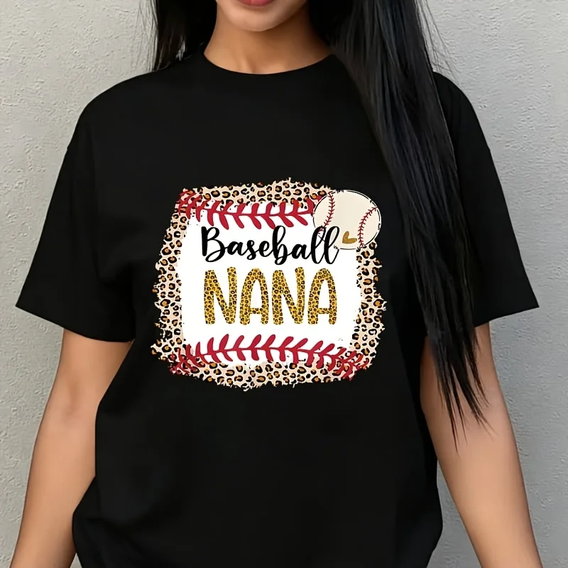 Baseball Nana, Leopard Baseball Nana for Mother's Day Women's Plus Size T-Shirt 100% Cotton 220g