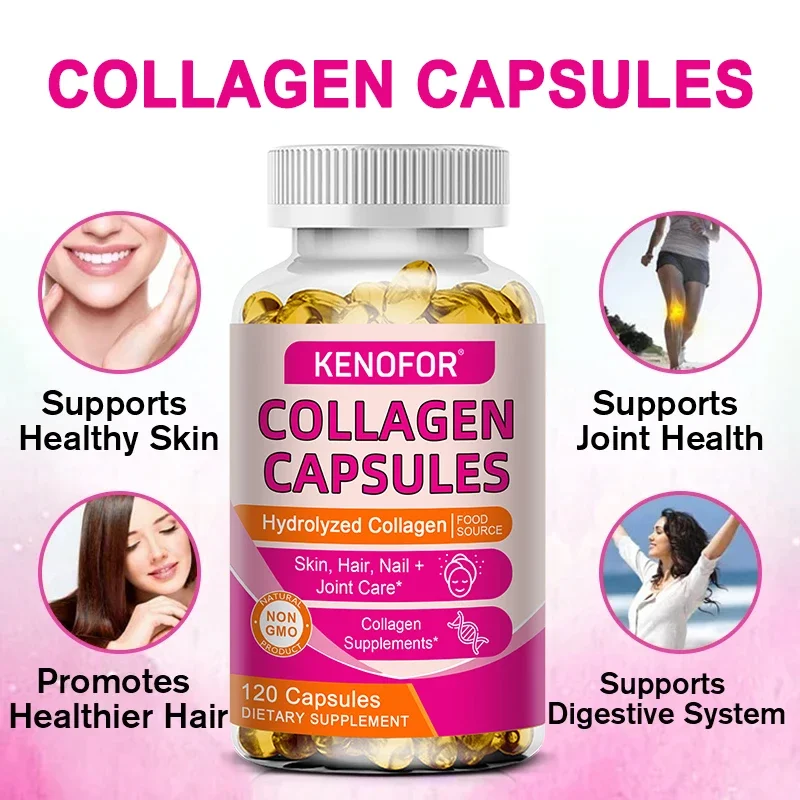 Kenofor 120 Hydrolyzed Collagen Capsules - Support Skin & Joint & Hair & Nail Health - Collagen Supplement