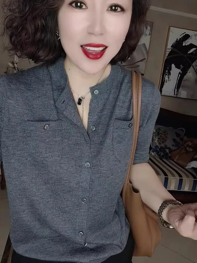 Cárdigan Abierto de Punto de Color Puro Estilo Coreano, Moda de Verano, Informal, Manga Corta, Bolsillo, Diseño de un Solo Bo...