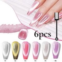 Juego de 6 botellas de esmalte de uñas de Gel magnético holográfico de ojo de gato, juego de Arte de uñas brillante extraíble de Gel UV semipermanente con imán