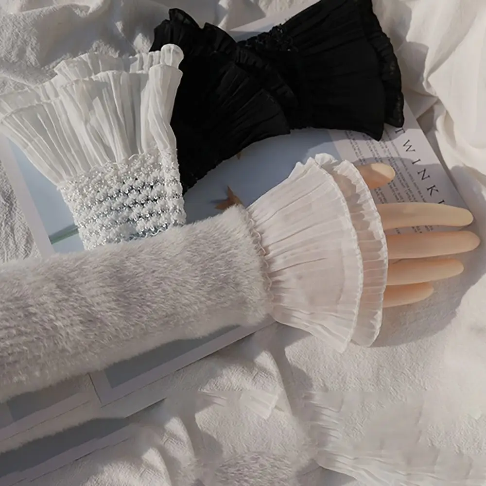1Pair Universal Gloves Scar Cover Arm Cover Detachable Sleeve Cuffs Lace Cuffs Fake Sleeve Ruffles Elbow Sleeve