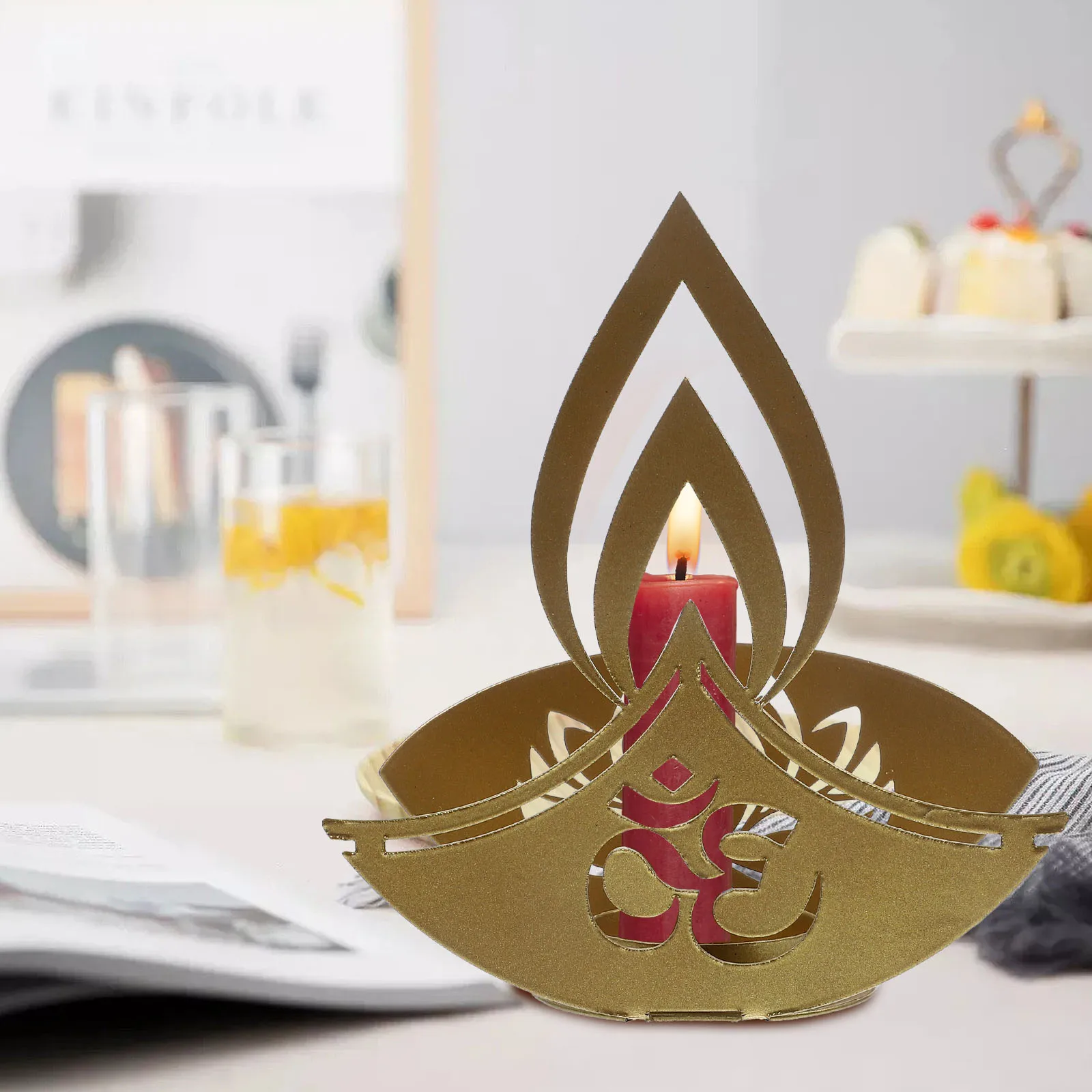 Porta tealight in metallo con supporto per Diwali, candelieri in ferro, decorazione per proiezione, ornamento festivo, accessori per il desktop