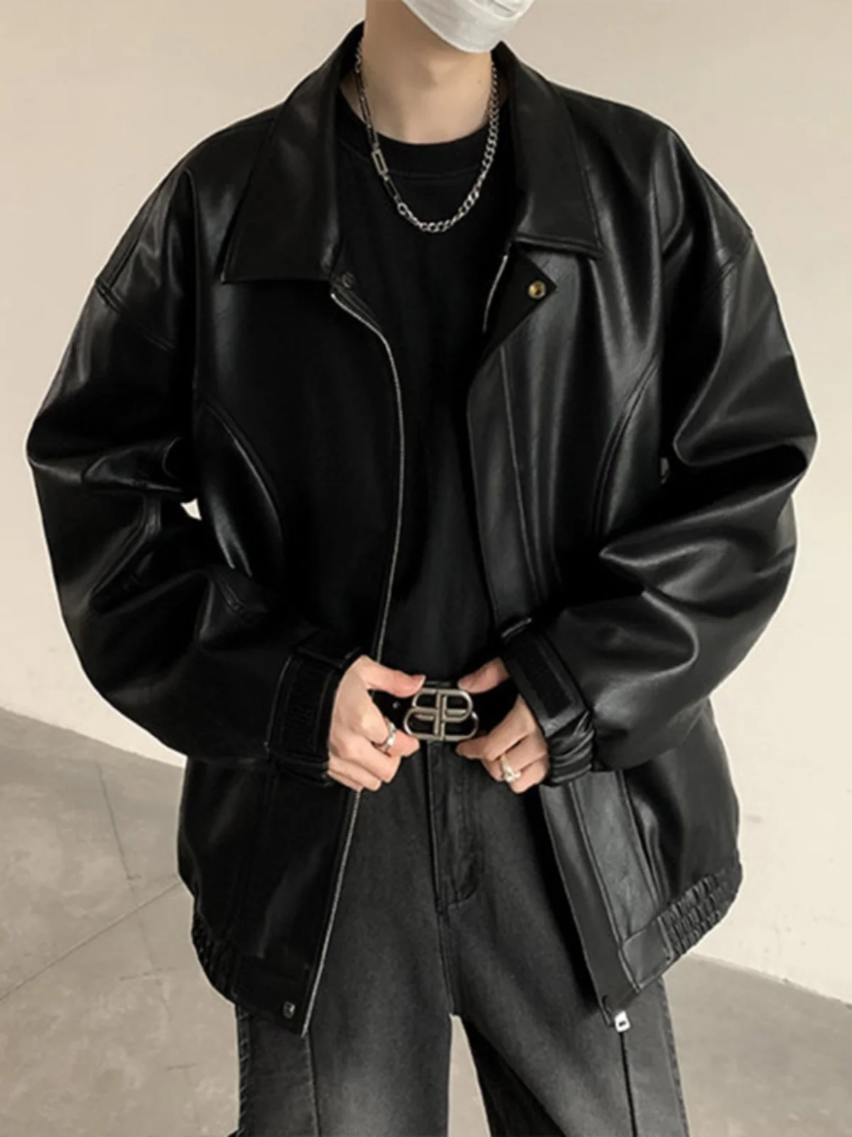 

American Retro Cool Leather Jaet Men's Autumn Winter Sle Trendy Pilot Jaet High-End Pure Bla Motorcycle Clothes