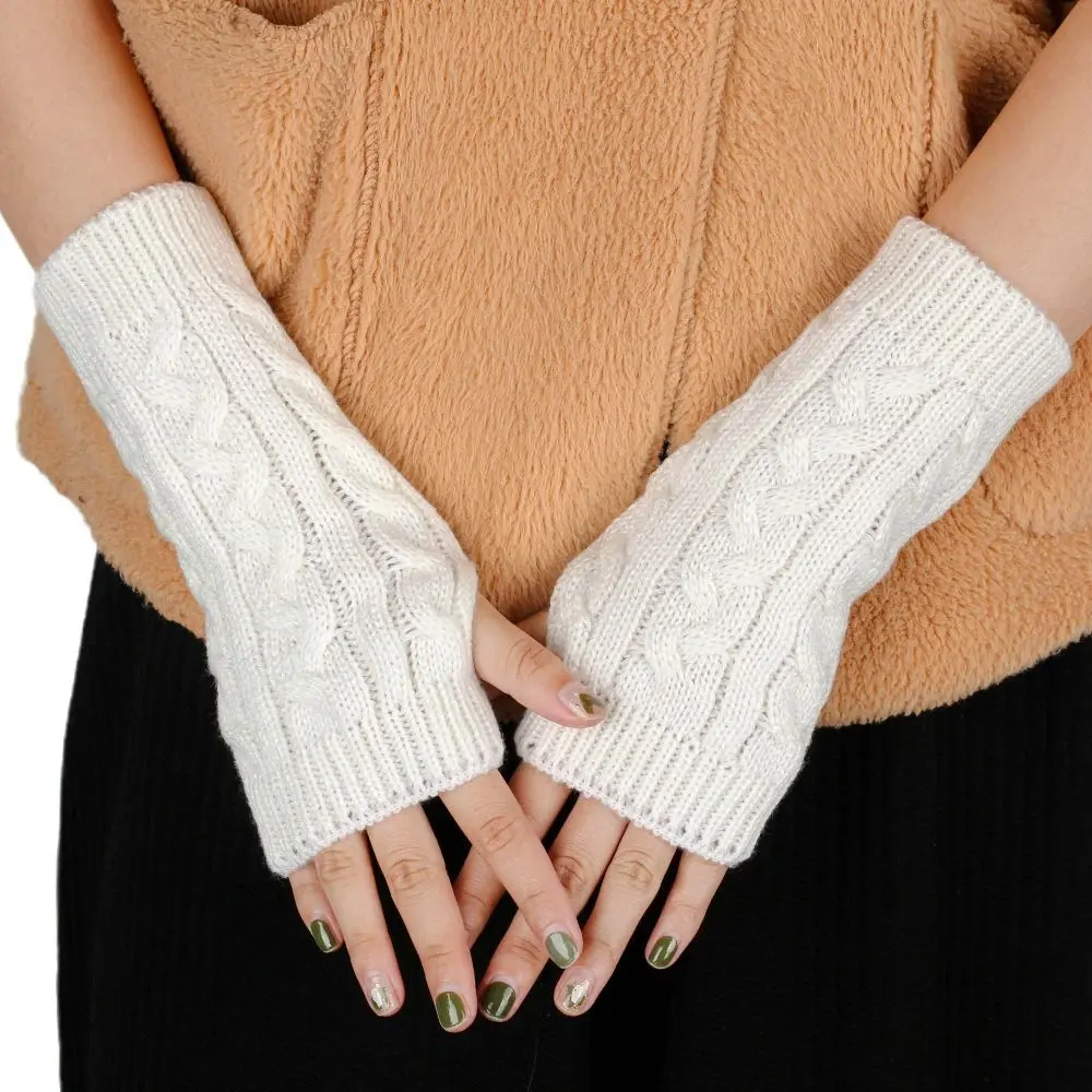 Корейские перчатки на полпальца, зимние теплые шерстяные вязаные перчатки для женщин и мужчин, простые уличные велосипедные короткие варежки