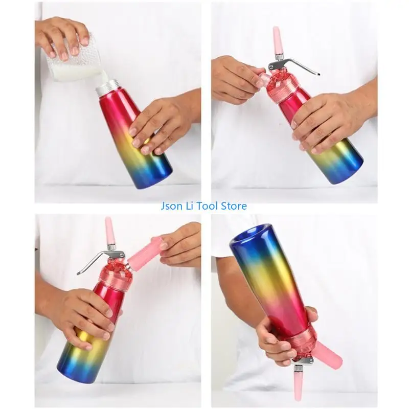 

Y08D Cream Dispensers with 3 Decorating Nozzles Leak Proof 500ML Large Capacity