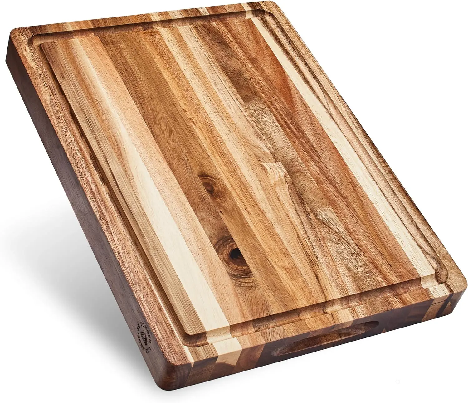 

Thick SustainableWood Cutting Board for Kitchen with Juice Groove, Sorting Compartment, 16x12x1.5 in (Gift Box Included)