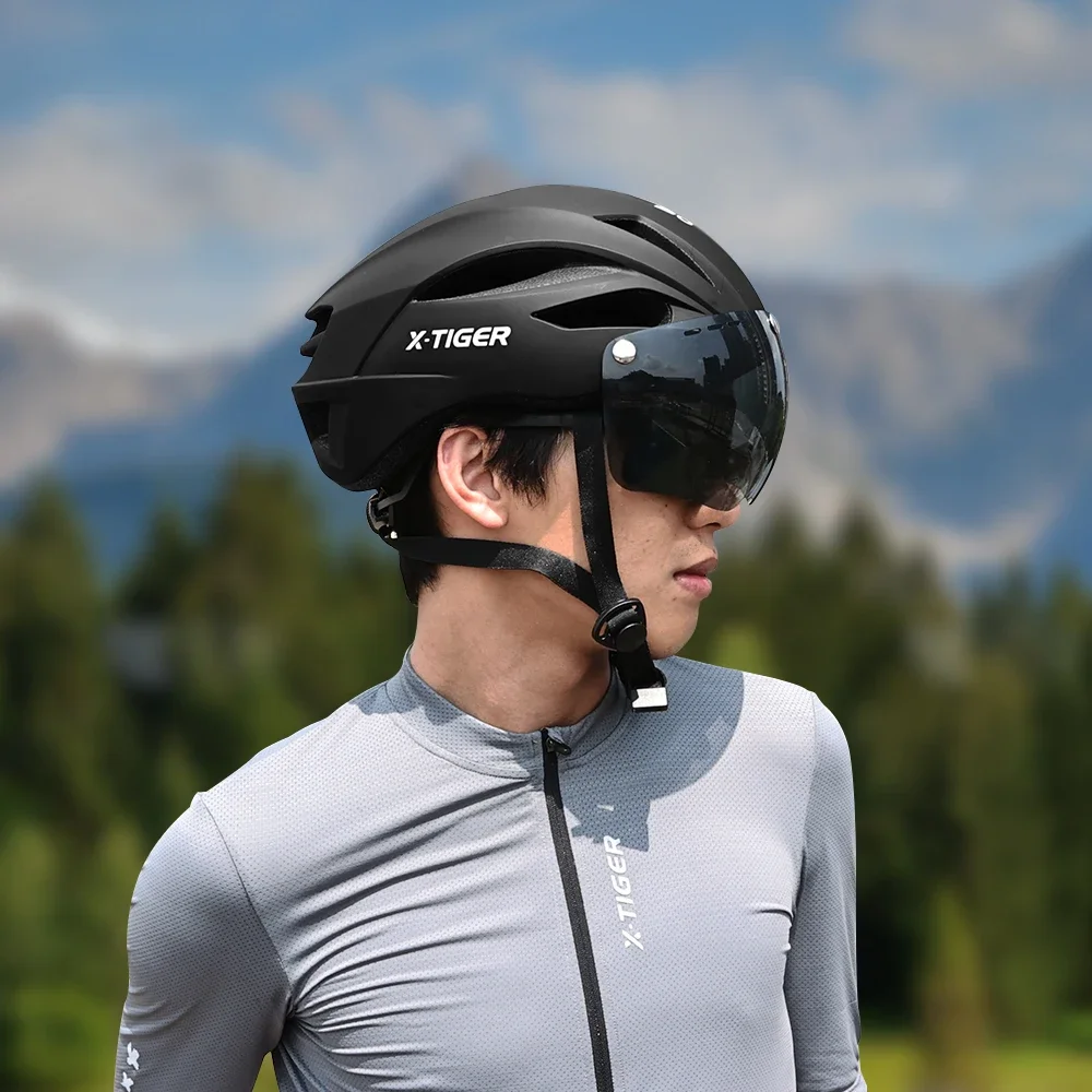 X-TIGER Capacete de ciclismo Capacete de mountain bike integrado com óculos à prova de vento Ciclismo Esportes Capacete de proteção Capacete de segurança