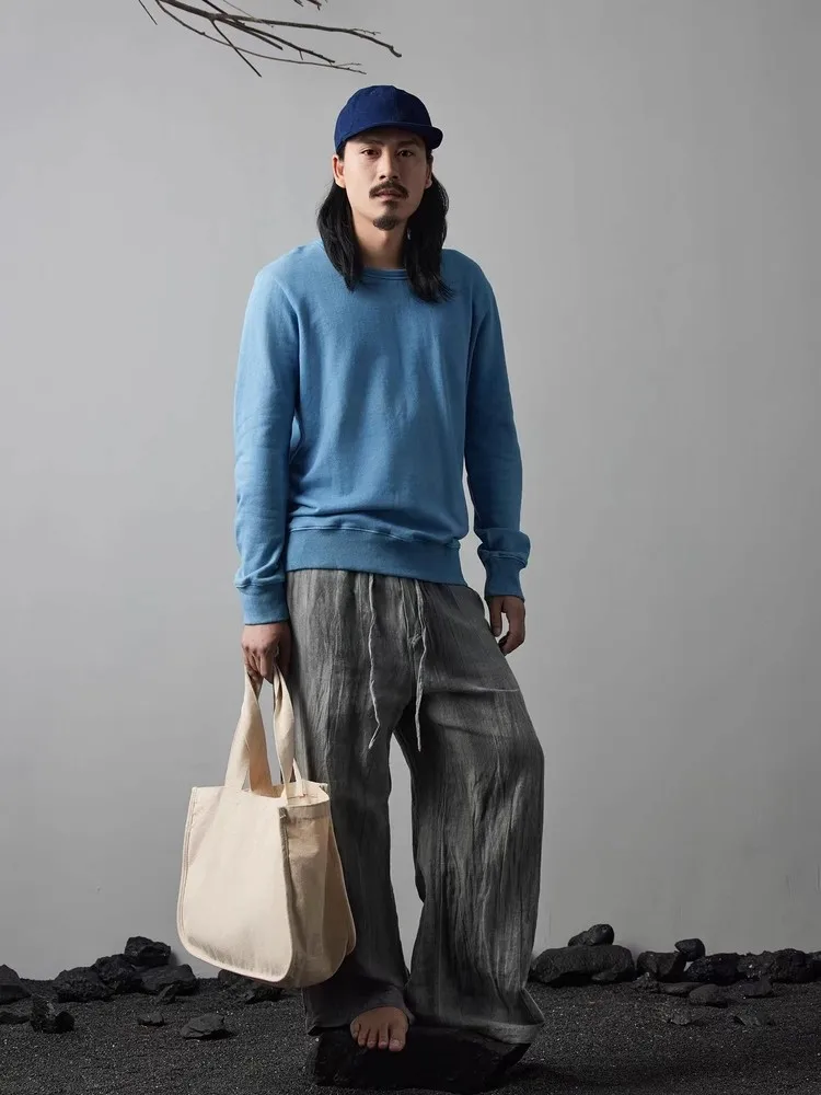 

Indigo Sweat Plant Blue Dyed Sweatshirt Autumn And Winter Heavy Cotton Retro Casual Loose Round Neck Pullover Sweatshirt