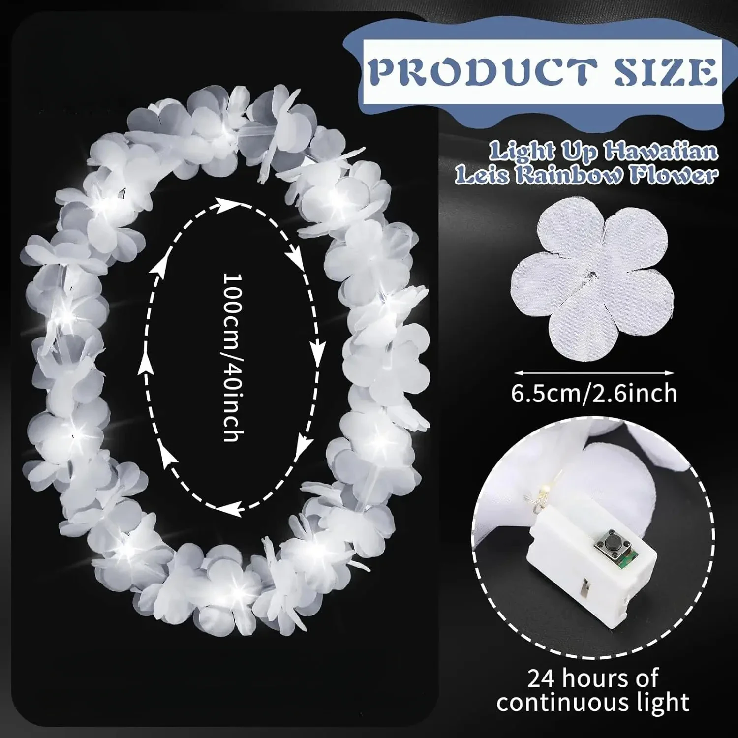 24 قطعة LED الأبيض هاواي لي الأزهار قلادة توهج تضيء زهرة ليو قلادة حولا جارلاند إكليل النساء فتاة Luau حفل زفاف
