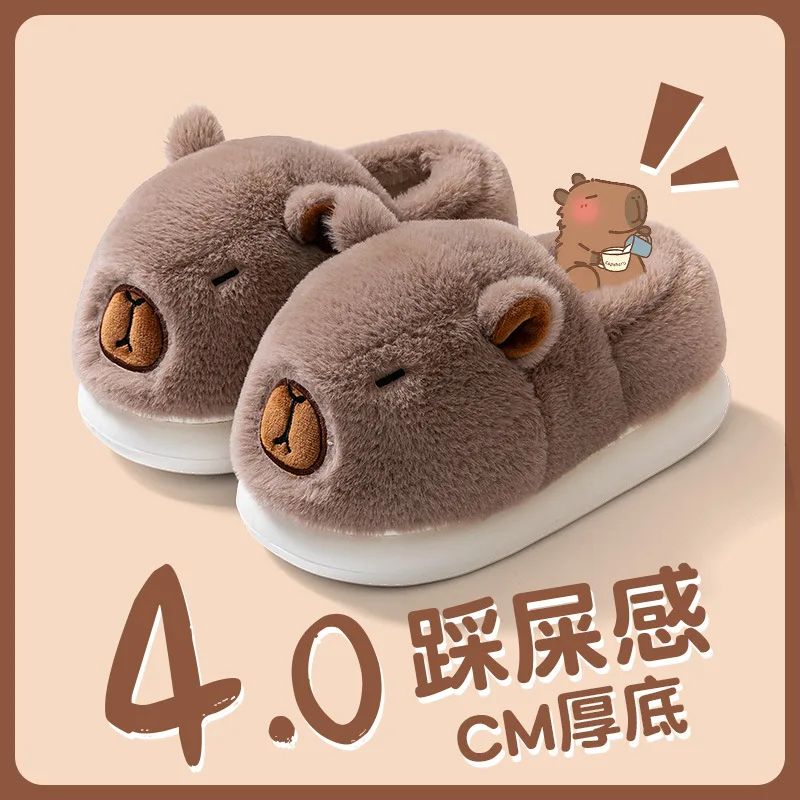 Capybara Cotton Shoes for Women Winter Fashion Platform Indoor Home Slippers Man Warm  Non Slip Cotton Plush Shoes Couples