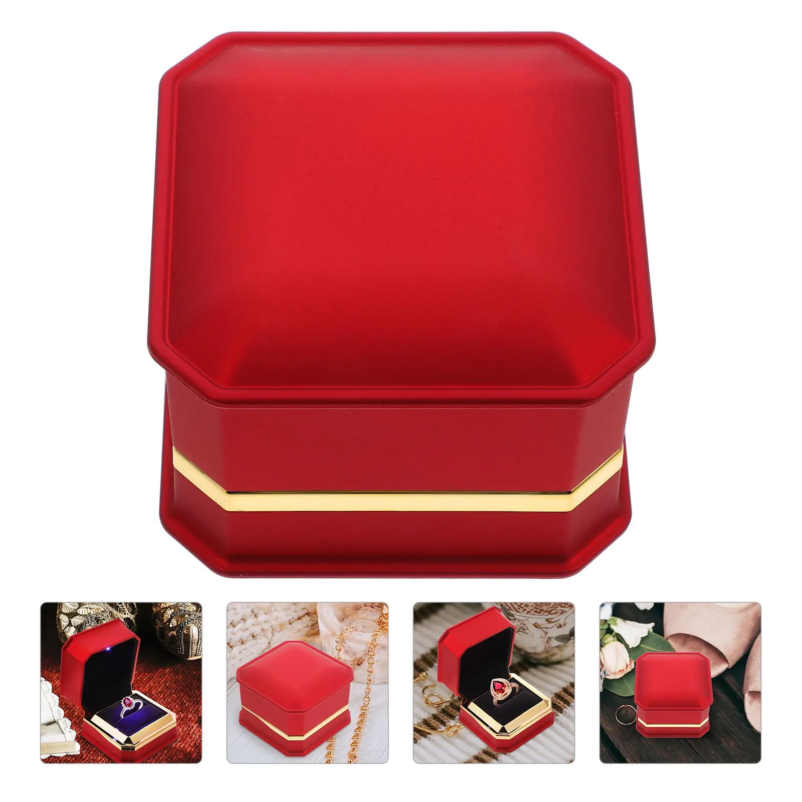 

Элегантная тканевая шкатулка для украшений квадратной формы с синей LED-подсветкой, активируемой при открытии, романтическая подарочная упаковка для ювелирных изделий