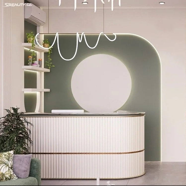 &c Customized Durable Modern Luxury Wooden Reception Counter for Office Buildings, Shopping Malls, Hotels
