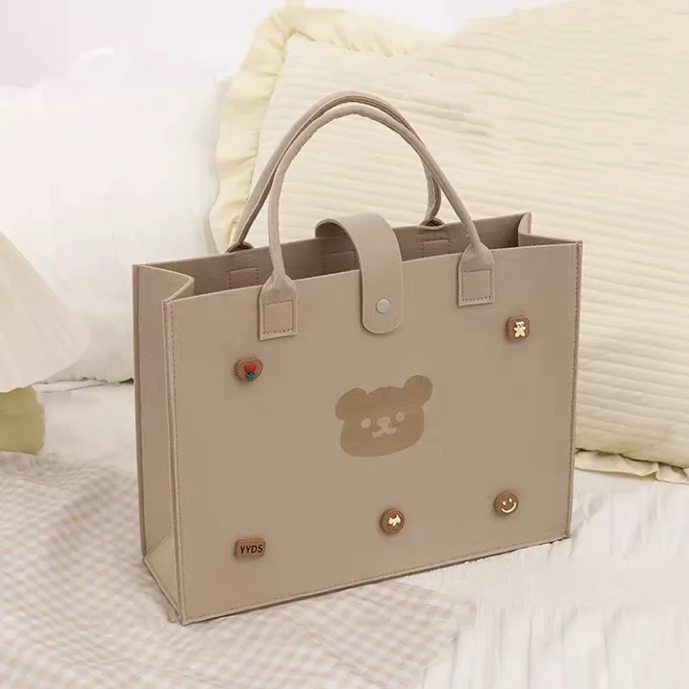 

Fashion Cartoon Bear Tote Bag Felt Portable Handbag Multifunctional Large Capacity Shopping Bag