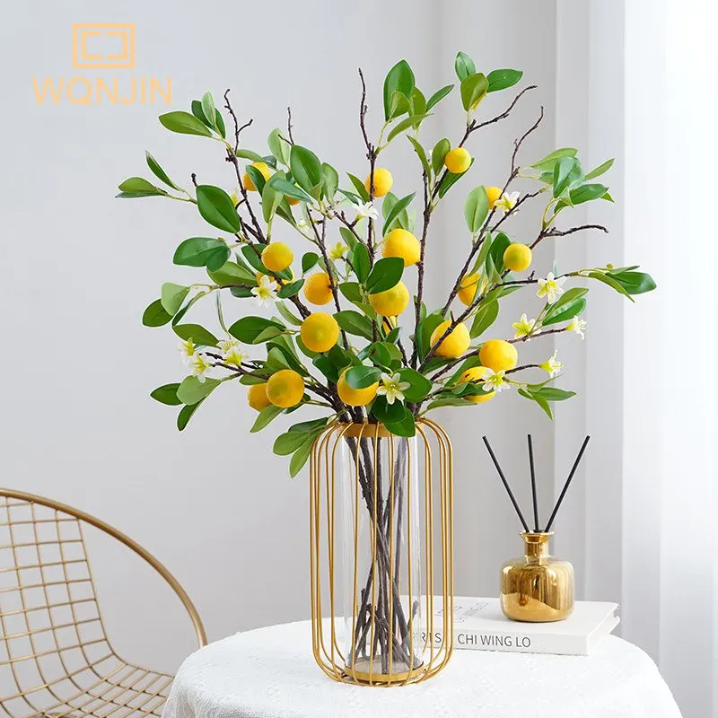 Lemon Branches With Fruit Simulation Green Plants Fresh Home Decoration Photo Props Plastic Fruit Flower Arrangement Fake Flower