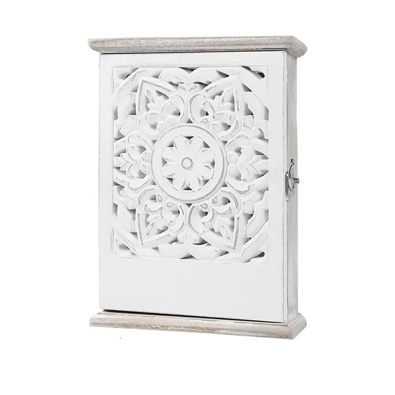 

ALIM-Modern Organizer Cabinet Wooden Key Ring Holder Key Storage Lock Box For Home Decor For Home Office Hallway