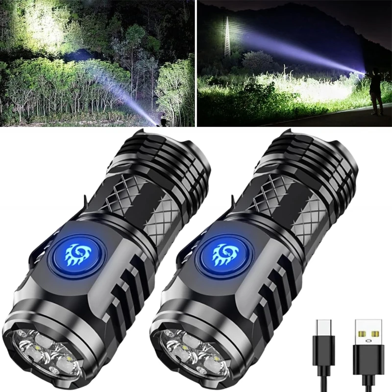 Lampe torche LED haute puissance, lampe torche LED ultra puissante, batterie intégrée, lampe de poche portable pour l'extérieur, pour les enfants explorateurs