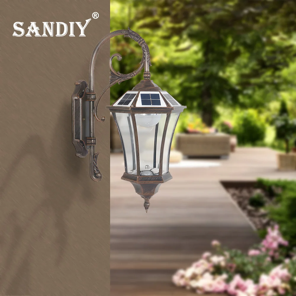 SANDIY Waterproof Solar Led Light Outdoor Porch Lights Fixtures Vintage Wall Lamp Villa Balcony Aisle Garden Exterior Lighting