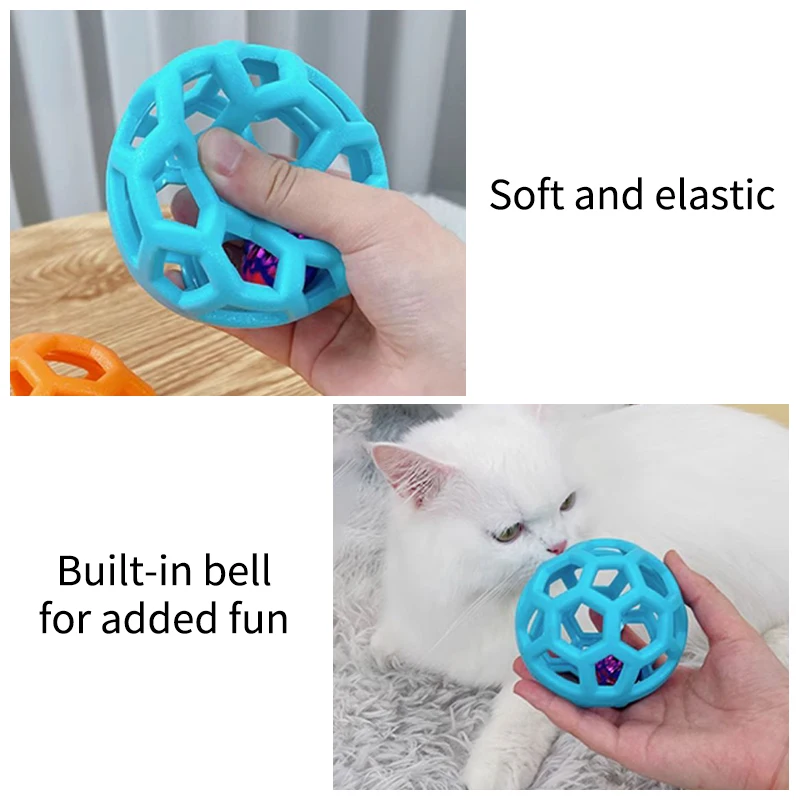 Kattenhond Natuurlijk Rubber Kauw Speelgoed Geometrische Veiligheidsbal Met Bel Huisdier Interactieve Bal Puppy Training Tanden Schoonmaken Ballen