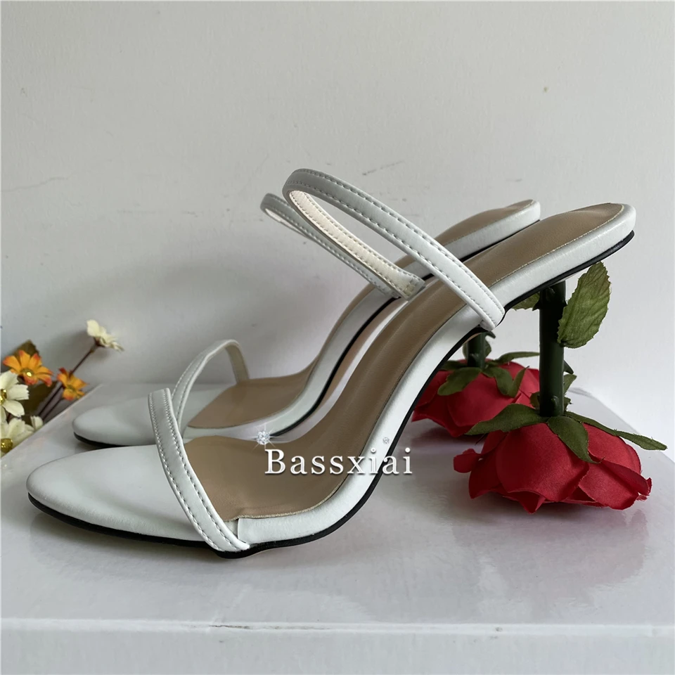 Individual Bloomy Rose Heel Sandals Women Sexy Genuine Leather Narrow Band Slingbacks Strange Heels Party Shoes Summer