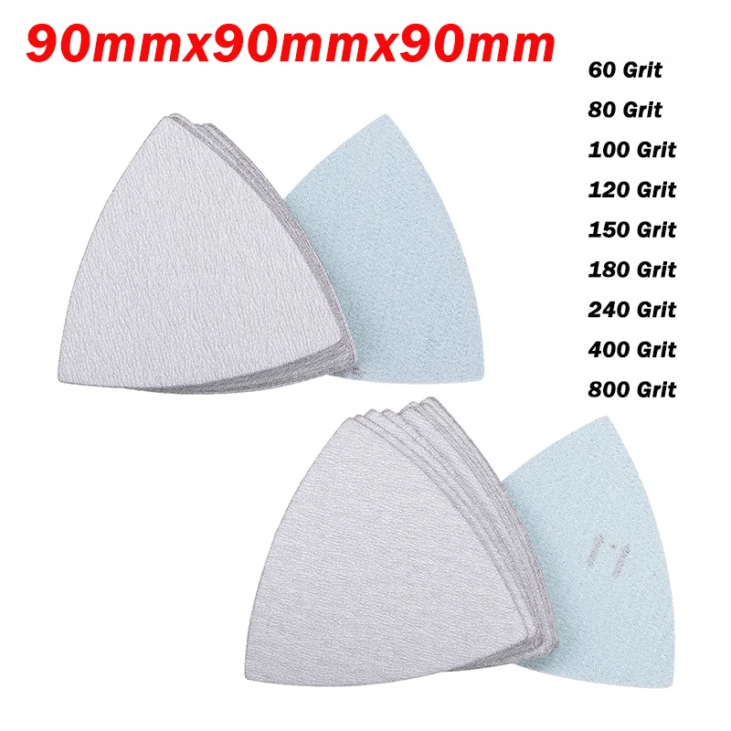 Triangle Sanding Discs 90mmx90mmx90mm Hook & Loop Sanding Paper 60/80/100/120/150/180/240/400/800 Grit Dry Flocking Sandpaper