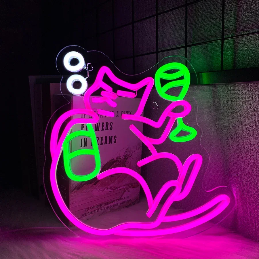 

Usb Powered, Bar, Club, Restaurant, Bedroom Art Wall Lamp,Pink Cat Neon Sign, Green Led Wine Glass Icon, Used For Wall Decor