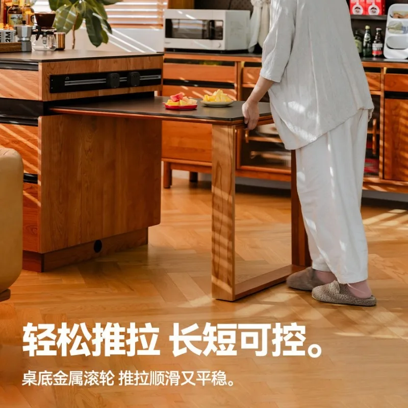 Slate island dining table integrated home retractable workbench solid wood kitchen island cherry wood simple