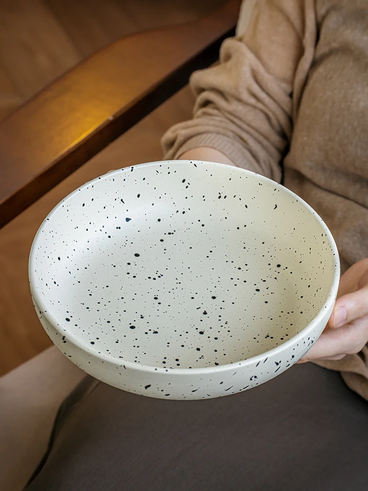 

Thick Splatter Ceramic Bowl 8 Inch Large Salad Dish Ins Style Deep Plate