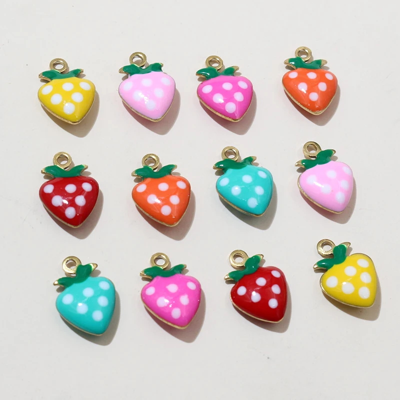 20pcsStainless Steel Enamel Strawberry Charms Pendant 11x8mm Fruit for Earrings Necklace Bracelet DIY Jewelry Accessories image 2