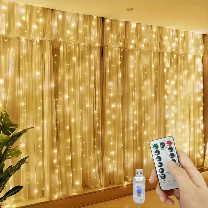 

USB remote control curtain light, 8 modes, suitable for Christmas, Valentine's Day, room bedroom, window and wall decoration