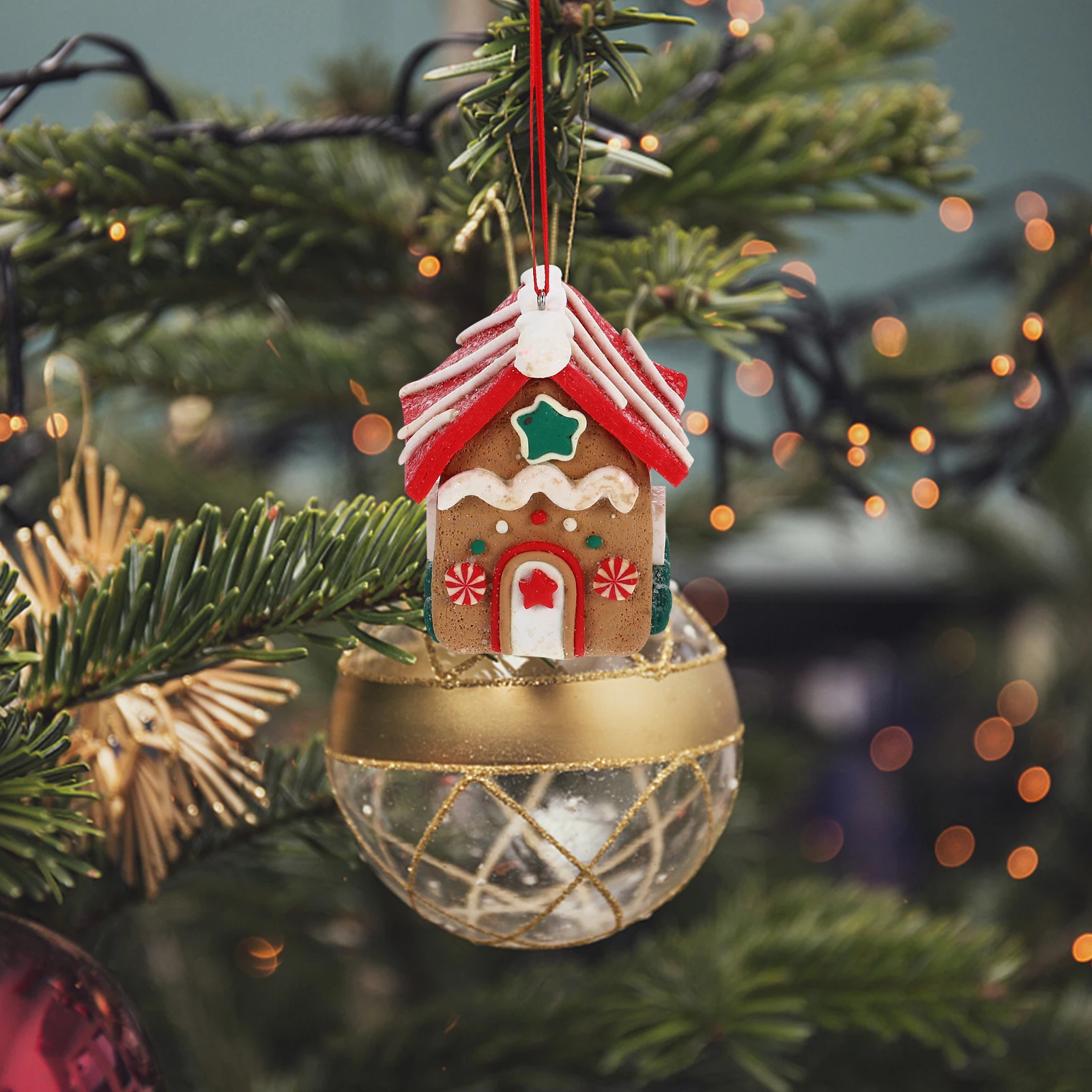 

Christmas Clay Small House Hanging Ornament Xmas Tree Hanging Decor Polymer Clay Small House Decoration Christmas Tree Pendant