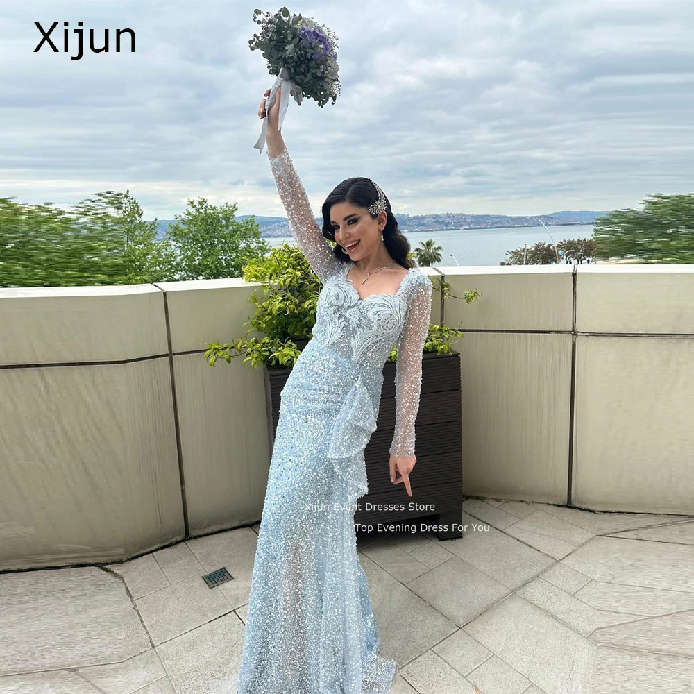 Xijun Blue Glitter Mermaid Wedding Dress Sequined Bridal Gowns Bride Prom Dresses 2023 Wedding Party Dress Luxury vestido de no