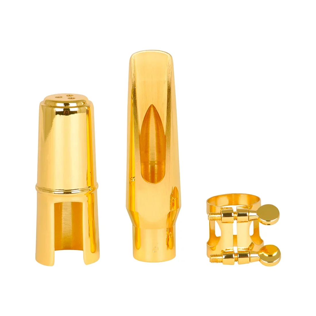 High-end alto saxophone C-6 glossy gold metal flute head + hat + clip, saxophone metal flute head