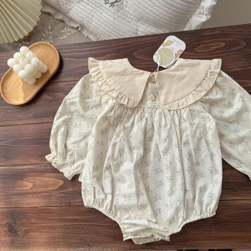 2026 New Spring and Autumn Clothing Baby Embroidered Flower Doll Collar Long Sleeve Jumpsuit Baby Floral Jumpsuit