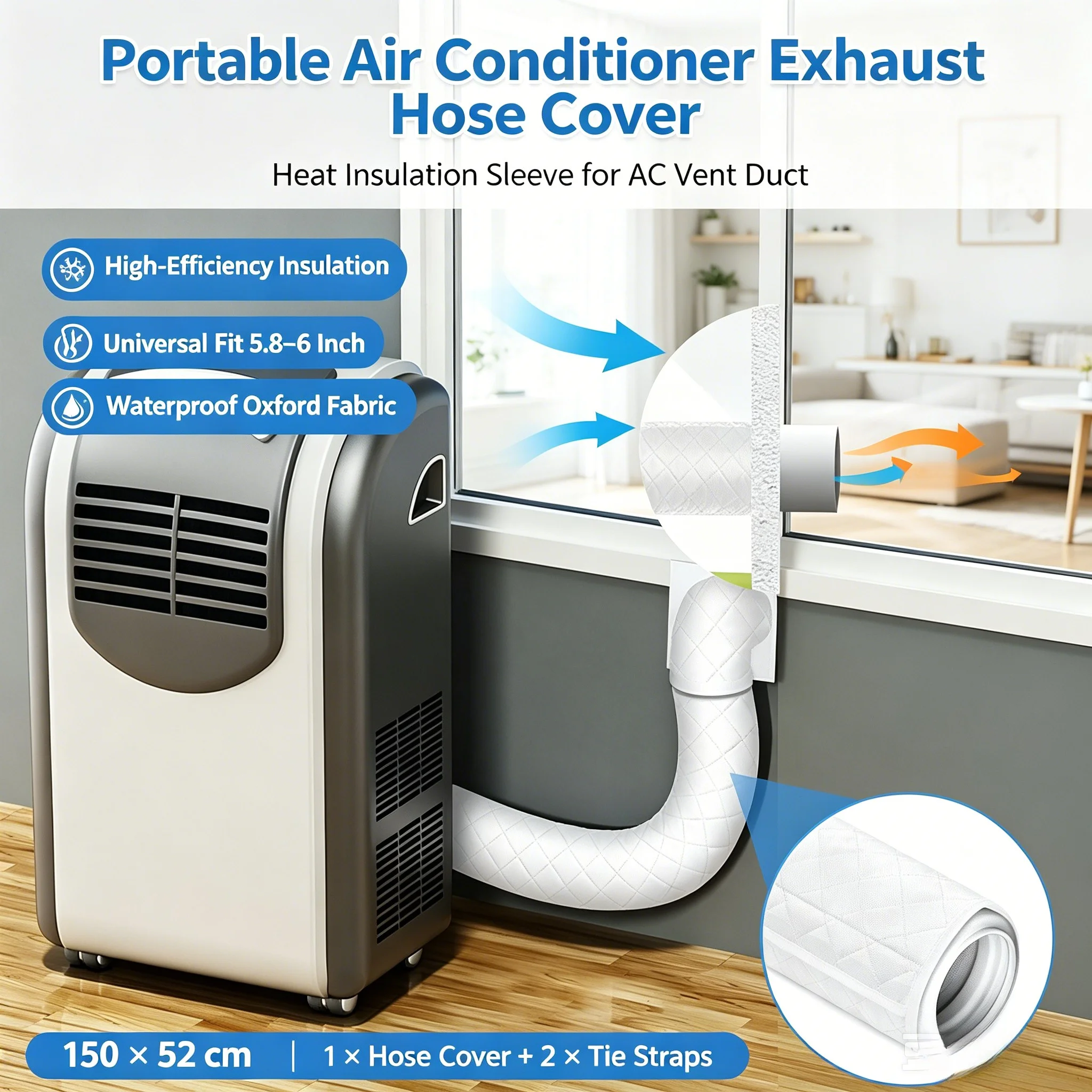 Thickened Quilted Thermal Insulation Sleeve for 5.8-6 Inch Portable AC Exhaust Hose Air Conditioner Hose Insulation Cover
