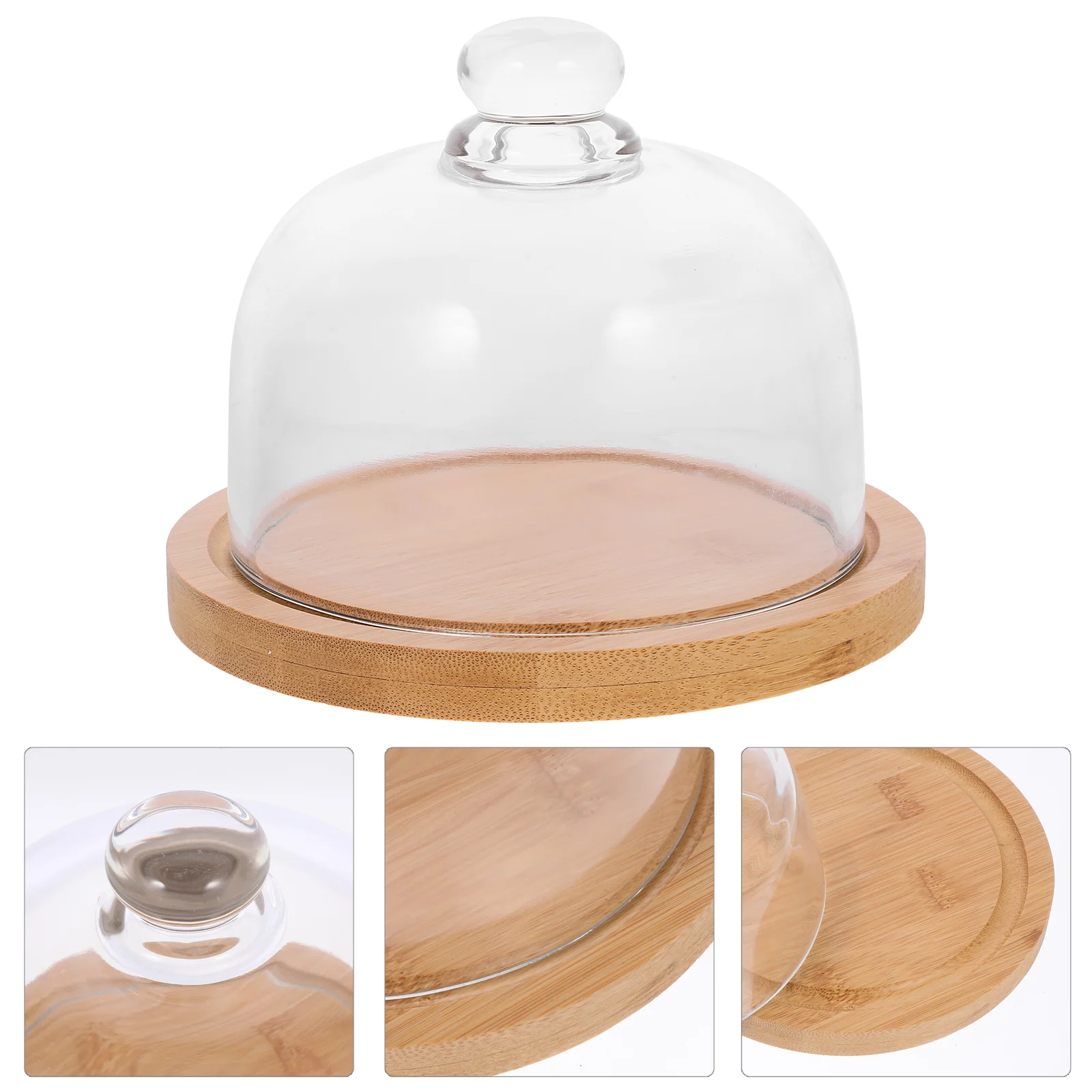 

Stand Transparent Glass Cover Coffee Table Tray Dessert Bread Holder Platter Board Brown Snack