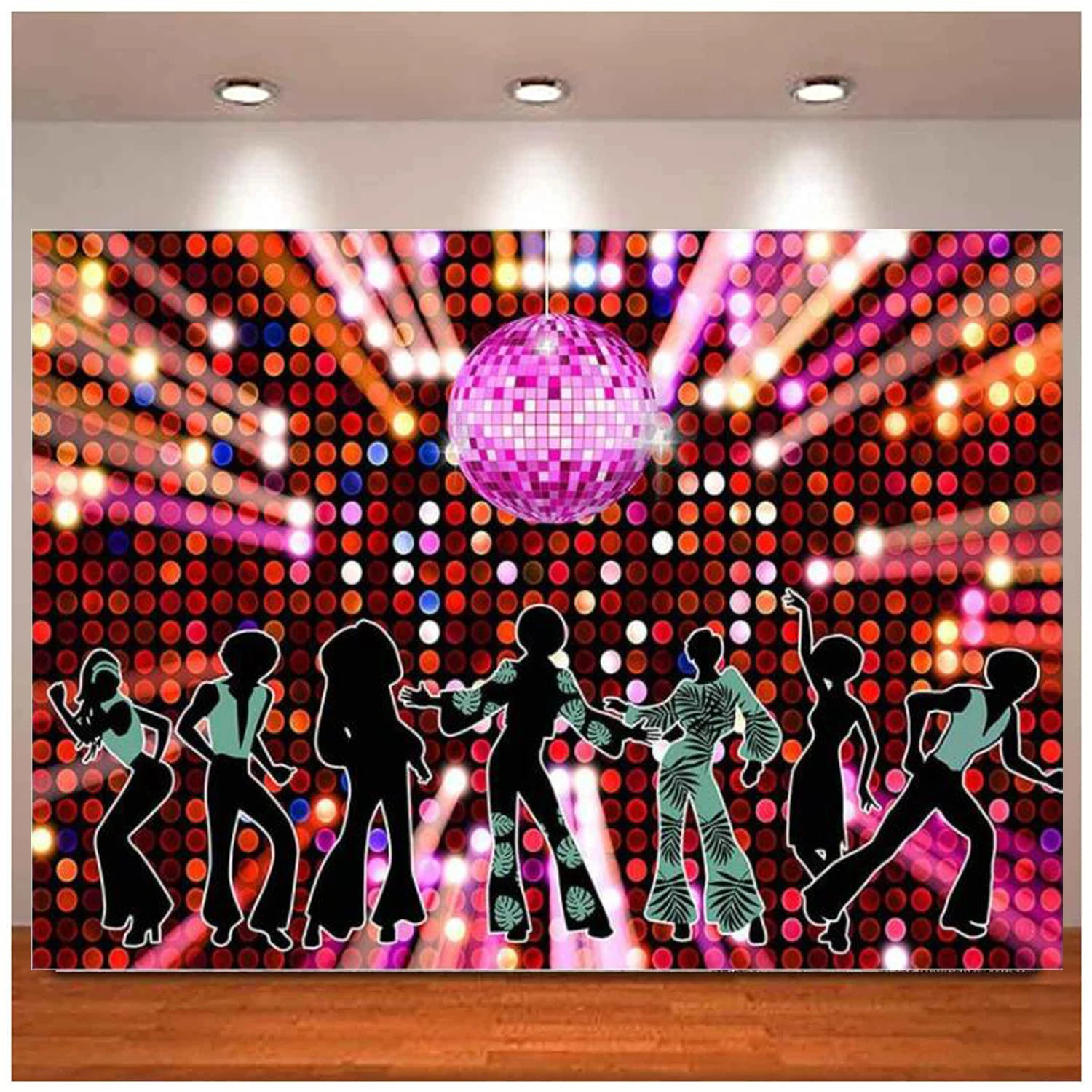 

70s 80s 90s Disco Fever Dancers Party Decorations Photography Backdrop Let's Glow Crazy Photo Background Shining Neon Stages