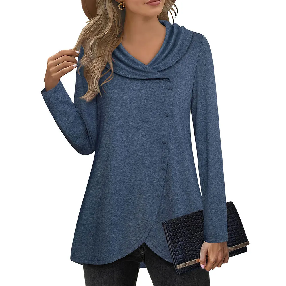 

Трансграничная женская одежда, трикотажная футболка с длинными рукавами Amazon AliExpress, хит продаж, темпераментный элегантный женский топ нестандартной формы