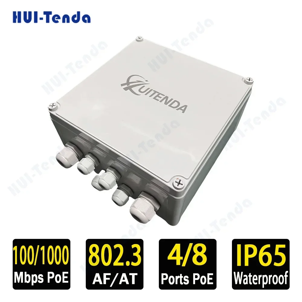 huitenda switch poe ao ar livre a prova dagua portas 10 100 1000mbps poe interruptor de rede nao gerenciado 65w 96w para camera ip ap sem fio 01